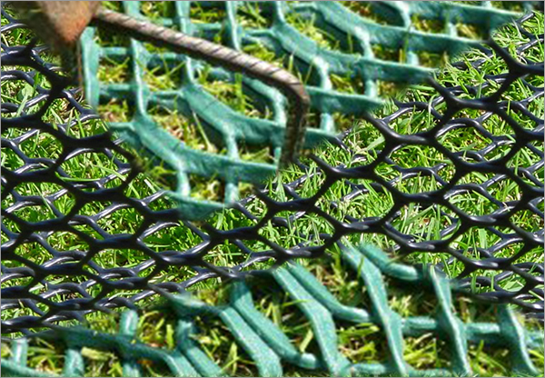 Plastic rigid mesh grid for lawn parking uses